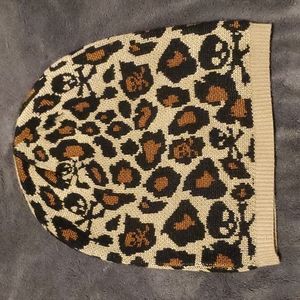 Skull crossbones leopard print beanie